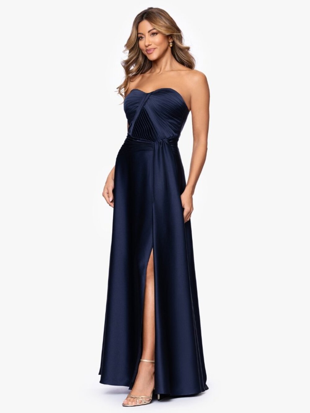 XSCAPE Size 10 Navy Hammered Satin Strapless Formal Gown NWT - Picture 8 of 9